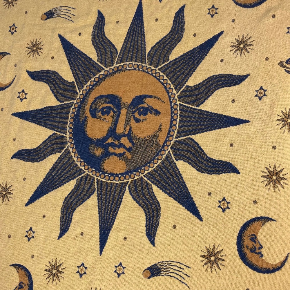 Celestial Blanket Sun Moon Stars Woven Throw FLAWS Hippie Boho Bohemian Witchy - Picture 8 of 16